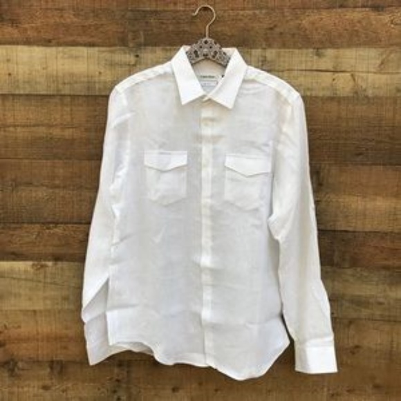 Calvin klein white linen shirt Clearance